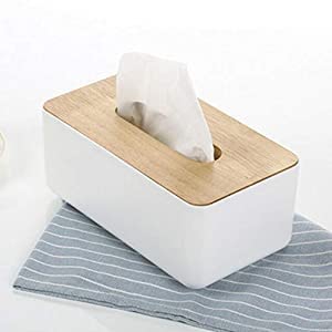Kitssential Bamboo Cover Plastic Tissue Box Holder Tissue Paper Holder Box Case Tissue Holder Dispenser Organizer for Car Decor Home Facial Tissue Dispenser Holder 2 - Image 2