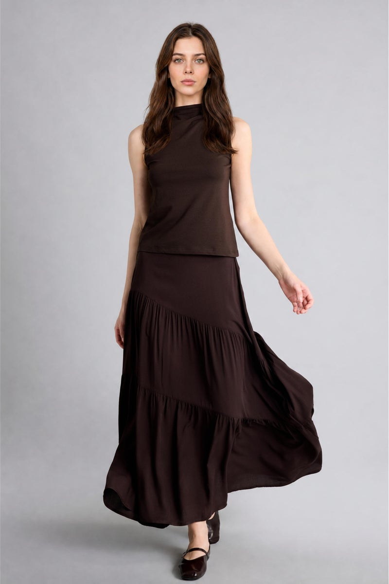 DeFacto Brown Woman Slim Fit Brown Mock Neck Sleeveless Blouse Casual - Image 2