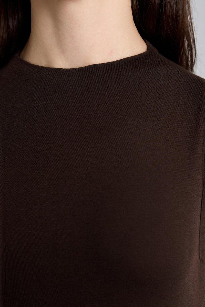 DeFacto Brown Woman Slim Fit Brown Mock Neck Sleeveless Blouse Casual - Image 4