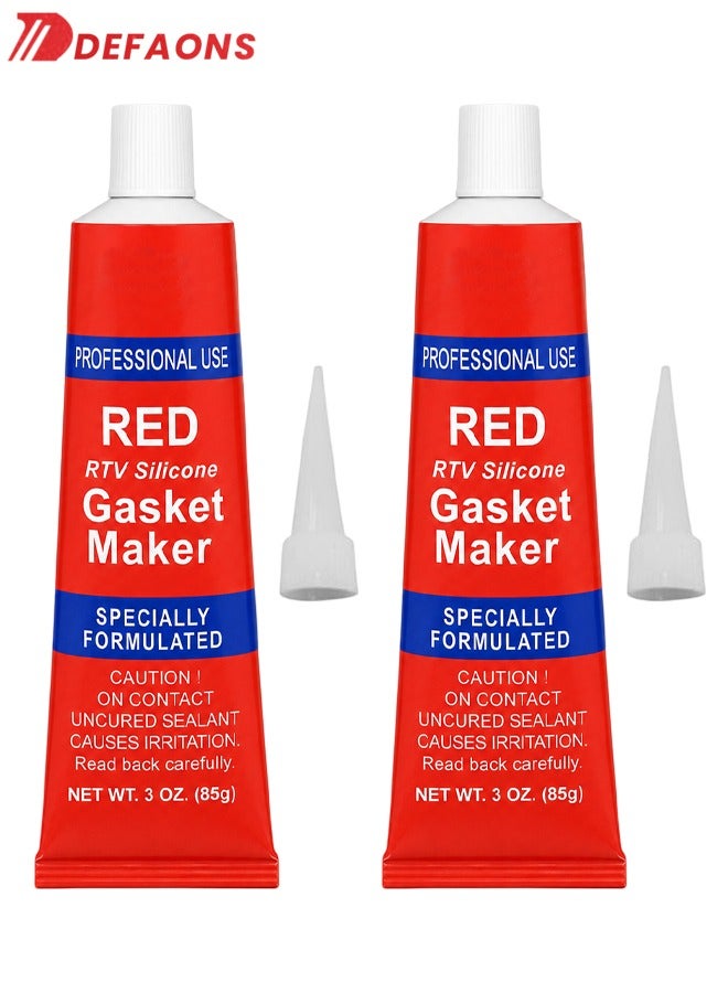 ديفاونز عبوتان من معجون صنع الحشيات (Gasket Maker) سيليكون RTV من Defaons (Amar) - لون أحمر، يتحمل درجات الحرارة العالية - مناسب لأغطية صمامات المحرك، ومشعبات السحب، وحواف مضخات الزيت، وأحواض ناقل الحركة، ومضخات المياه - مادة لاصقة وعازلة بديلة للحشيات التقليدية في السيارات. - Image 1