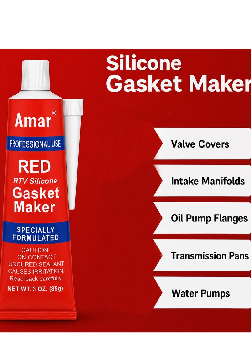 ديفاونز عبوتان من معجون صنع الحشيات (Gasket Maker) سيليكون RTV من Defaons (Amar) - لون أحمر، يتحمل درجات الحرارة العالية - مناسب لأغطية صمامات المحرك، ومشعبات السحب، وحواف مضخات الزيت، وأحواض ناقل الحركة، ومضخات المياه - مادة لاصقة وعازلة بديلة للحشيات التقليدية في السيارات. - Image 2