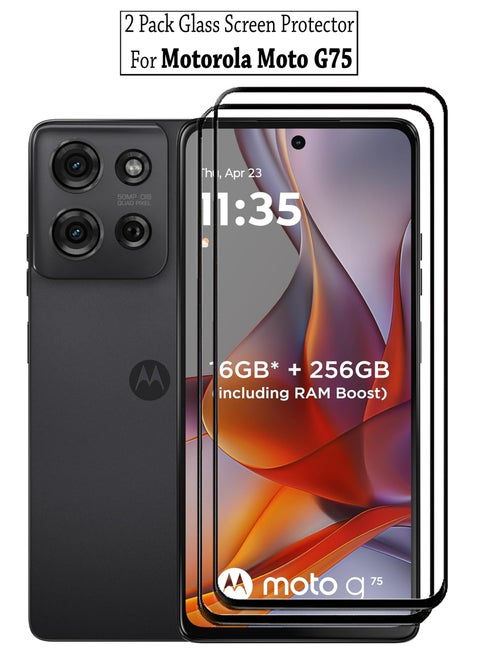 2 Pack Screen Protector for Motorola Moto G75 | Tempered Glass Available in Combo Pack Compatible with Motorola Moto G75 | Screen Protector Full HD Quality Tempered Glass Anti-Scratch Edge to Edge Coverage with Easy Installation Kit - Black