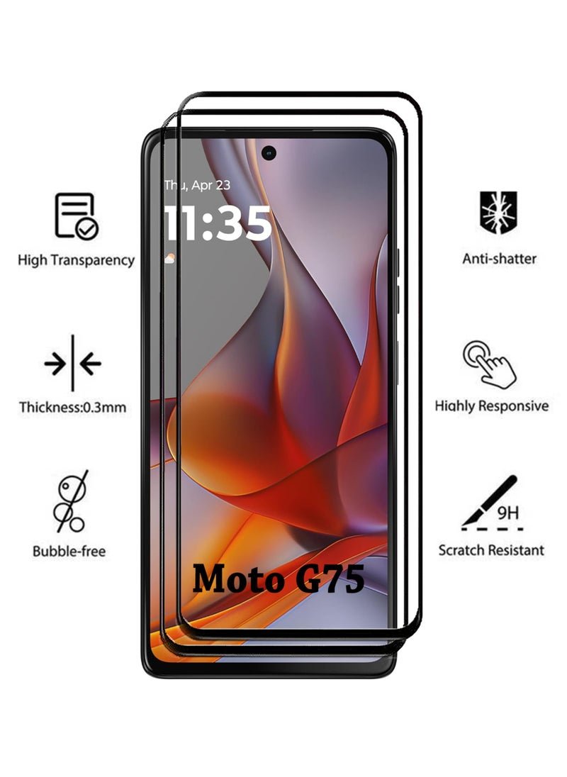 2 Pack Screen Protector for Motorola Moto G75 | Tempered Glass Available in Combo Pack Compatible with Motorola Moto G75 | Screen Protector Full HD Quality Tempered Glass Anti-Scratch Edge to Edge Coverage with Easy Installation Kit - Black