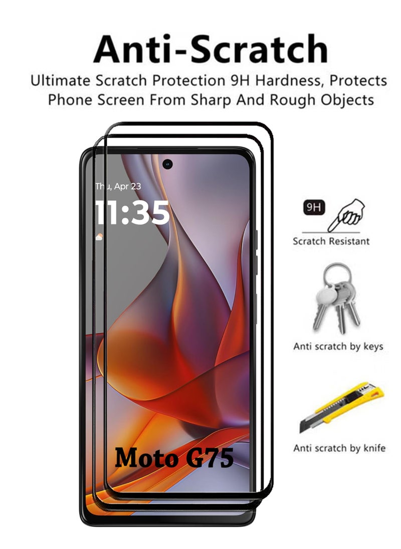 2 Pack Screen Protector for Motorola Moto G75 | Tempered Glass Available in Combo Pack Compatible with Motorola Moto G75 | Screen Protector Full HD Quality Tempered Glass Anti-Scratch Edge to Edge Coverage with Easy Installation Kit - Black