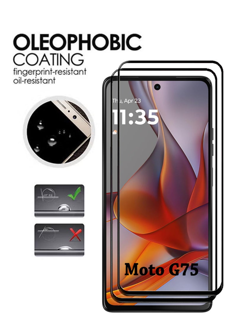 2 Pack Screen Protector for Motorola Moto G75 | Tempered Glass Available in Combo Pack Compatible with Motorola Moto G75 | Screen Protector Full HD Quality Tempered Glass Anti-Scratch Edge to Edge Coverage with Easy Installation Kit - Black