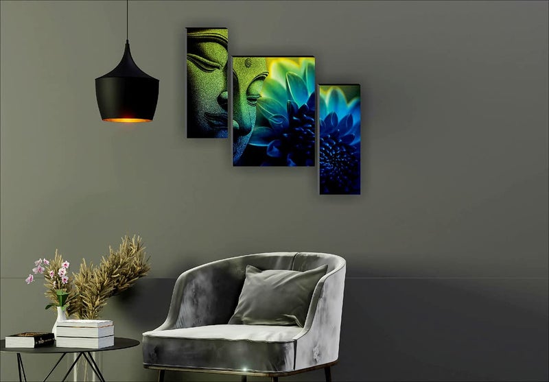 SAF paintings Set of 3 Buddha 6MM MDF UV Textured Home Decorative Gift Item Painting 18 Inch X 12 Inch SANFJM1245 - Image 2