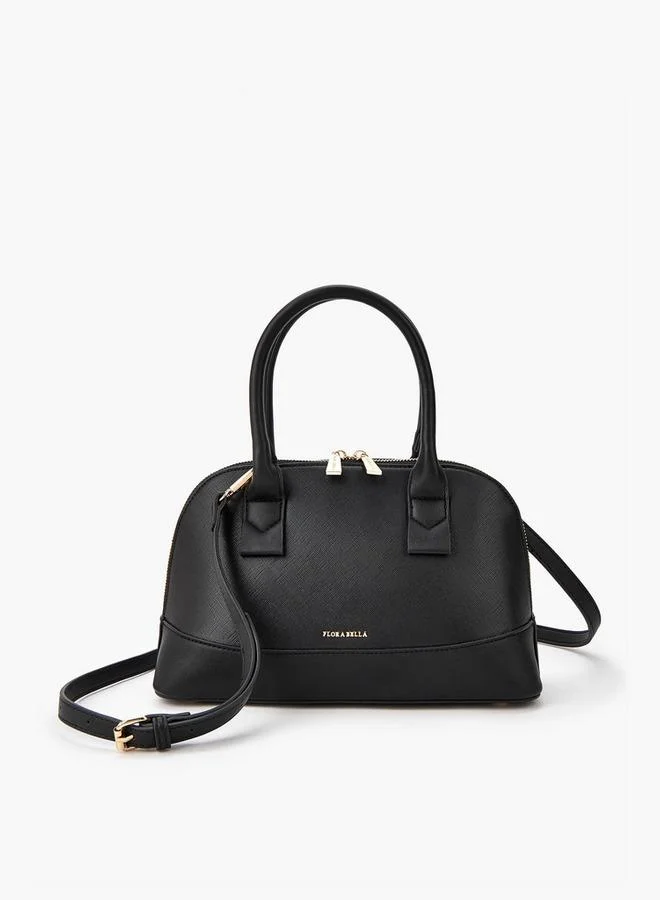 Solid Tote Bag with Detachable Strap and Zip Closure