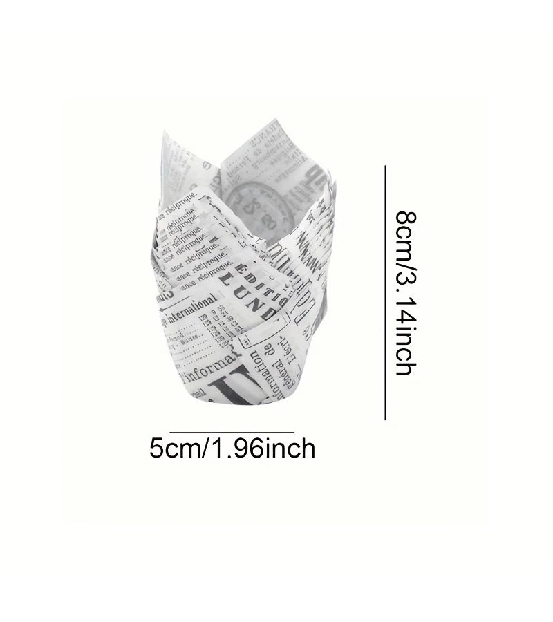 50 Newspaper Style Natural Color Printed Paper Cups for Cupcakes Birthday Wedding Party - Image 3