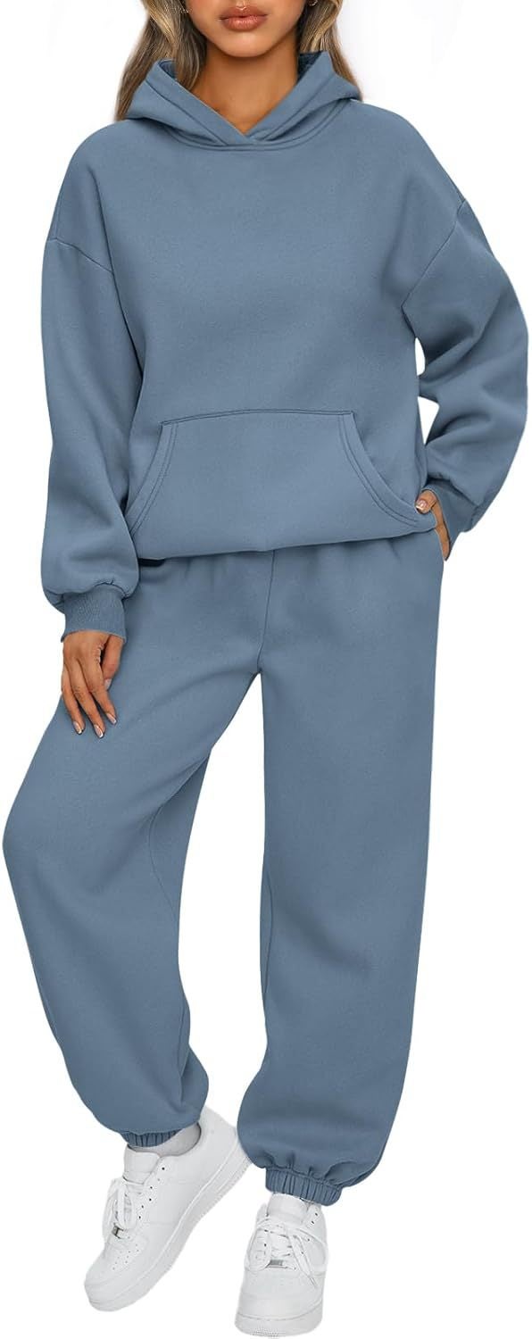 2023 Autumn Winter Womens Hoodie and Pants Set Sea blue