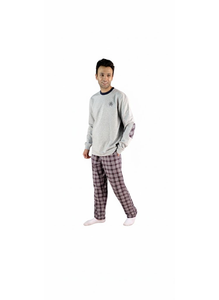 Jet Men Winter Pajama Set Long Sleeve & Carreau Bottom-Grey - Image 1