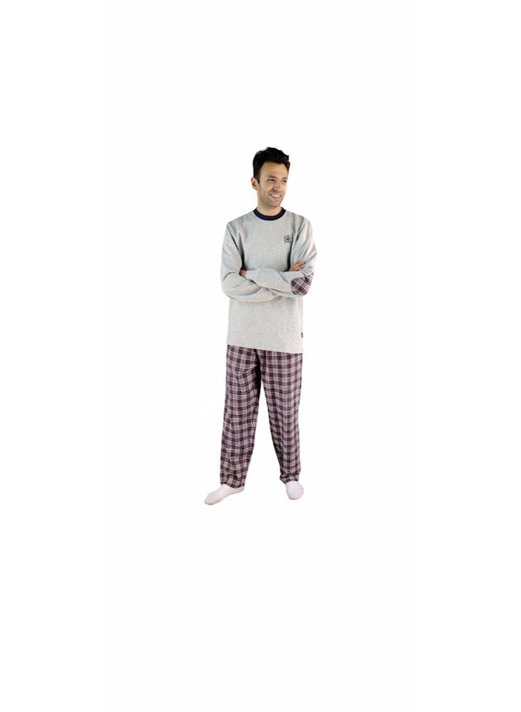 Jet Men Winter Pajama Set Long Sleeve & Carreau Bottom-Grey - Image 2