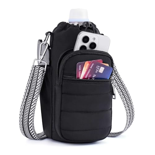Lexiyat Water Bottle Bag 40 oz Crossbody Water Bottle Holder for Walking Hiking Insulated Compartment Carrier Purse with Adjustable Strap Black - Image 1