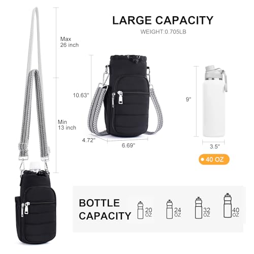 Lexiyat Water Bottle Bag 40 oz Crossbody Water Bottle Holder for Walking Hiking Insulated Compartment Carrier Purse with Adjustable Strap Black - Image 5