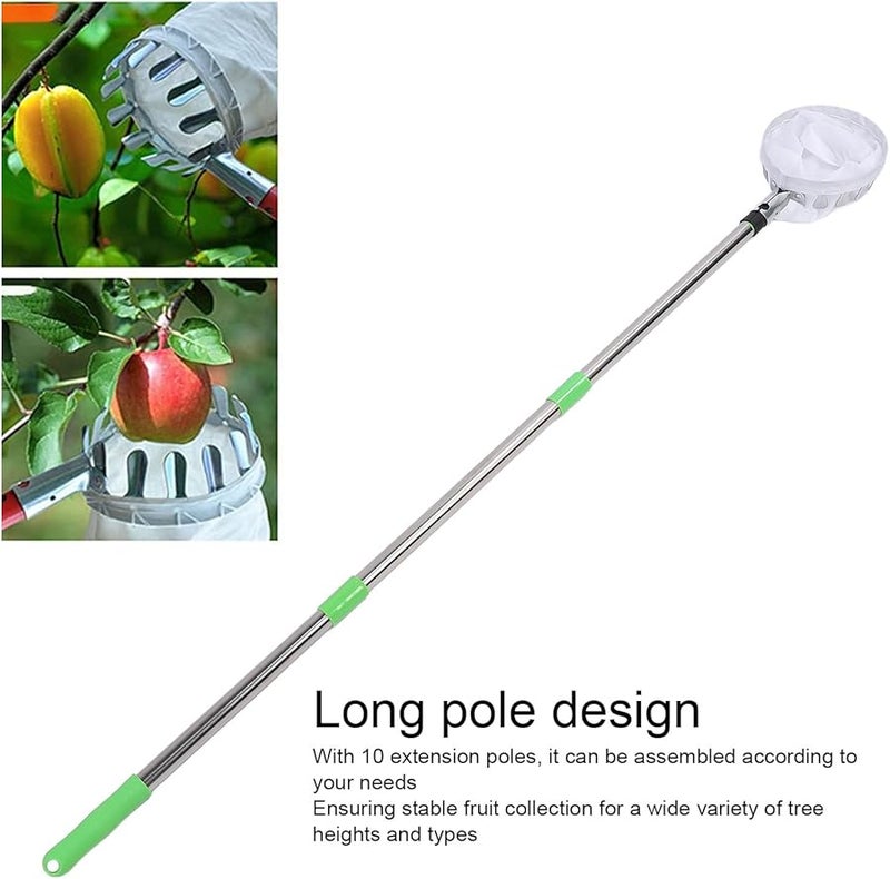Adjustable 10 Section Fruit Picker Bag Lightweight Stainless Steel Pole For Orange Pear Kiwi - Image 4