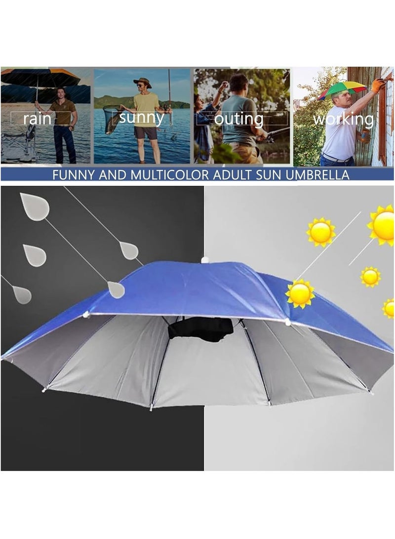Generic Umbrella Hat 65CM Sunscreen Windproof Hands Free Head Cap UV Protection Hats Mounted Top Folding for Fishing Beach Golf Sunshade Outdoor, Blue - Image 3