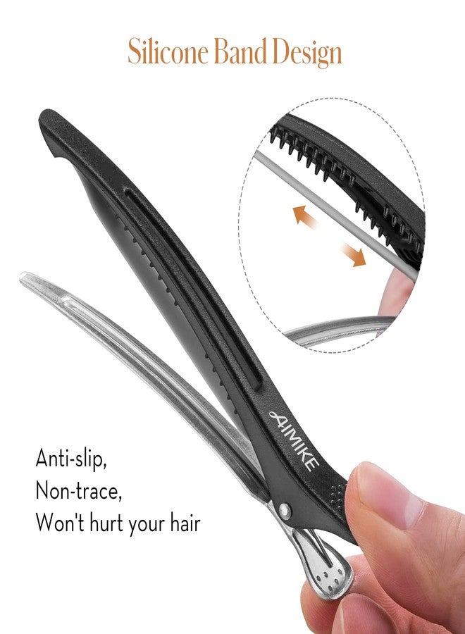 AIMIKE 4pcs Professional Hair Clips for Styling Sectioning, Non Slip No-Trace Duckbill Hair Clips w/Silicone Band, Salon and Home Hair Cutting Clips for Hairdresser, Women, Men - White & Black 4.3” - Image 2