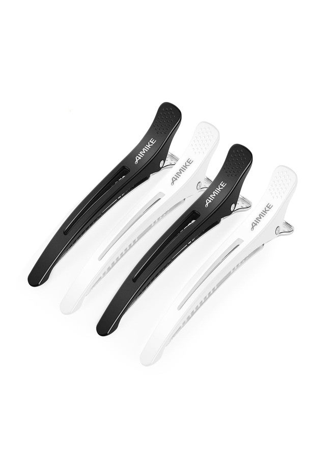 AIMIKE 4pcs Professional Hair Clips for Styling Sectioning, Non Slip No-Trace Duckbill Hair Clips w/Silicone Band, Salon and Home Hair Cutting Clips for Hairdresser, Women, Men - White & Black 4.3” - Image 1
