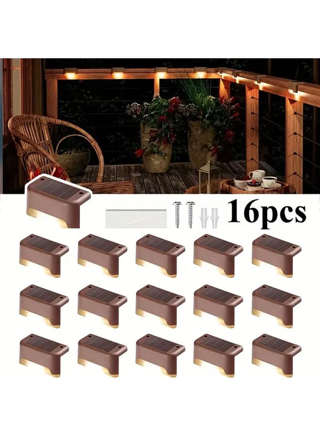 16 Pack Brown Solar LED Outdoor Lights Waterproof Dimmable Garden Decor - Image 1