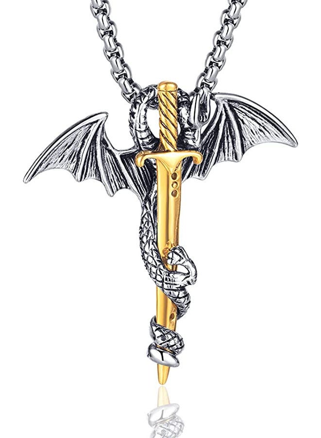 Sword Wing Dragon Alloy Pendant Necklace - Image 1