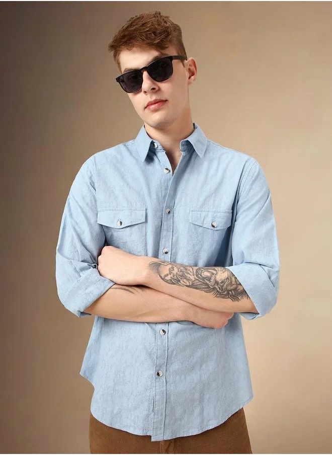 دينيس لينغو Solid Relaxed Fit Spread Collar Shirt by Styli