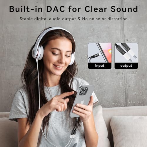 Xumee USB C Splitter 1 in 2 Out, Dual USB-C Headphones & Charging Adapter, Type C Audio Dongle Cable with Built-in DAC & 60W Fast Charging for iPhone 17/16/15 Series,Galaxy S25/S24,Pixel 10 (Black) - Image 3