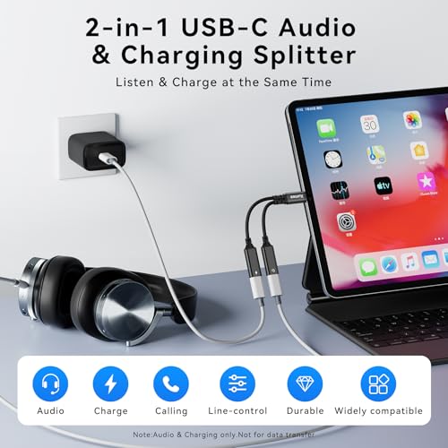 Xumee USB C Splitter 1 in 2 Out, Dual USB-C Headphones & Charging Adapter, Type C Audio Dongle Cable with Built-in DAC & 60W Fast Charging for iPhone 17/16/15 Series,Galaxy S25/S24,Pixel 10 (Black) - Image 2