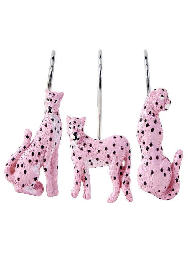 Aldopein Leopard Decorative Shower Curtain Hooks Rings for Summer Tropical Plants Jungle Shower Curtain Bathroom Decorations Accessories, Metal Rustproof Cute Animals Groovy Shower Curtain Hooks - Image 1