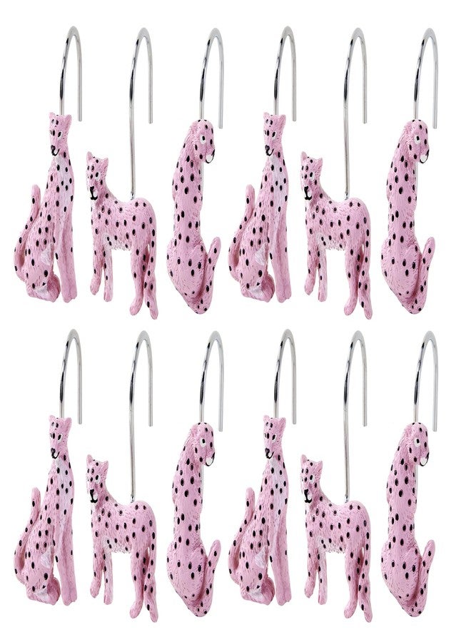 Aldopein Leopard Decorative Shower Curtain Hooks Rings for Summer Tropical Plants Jungle Shower Curtain Bathroom Decorations Accessories, Metal Rustproof Cute Animals Groovy Shower Curtain Hooks - Image 3
