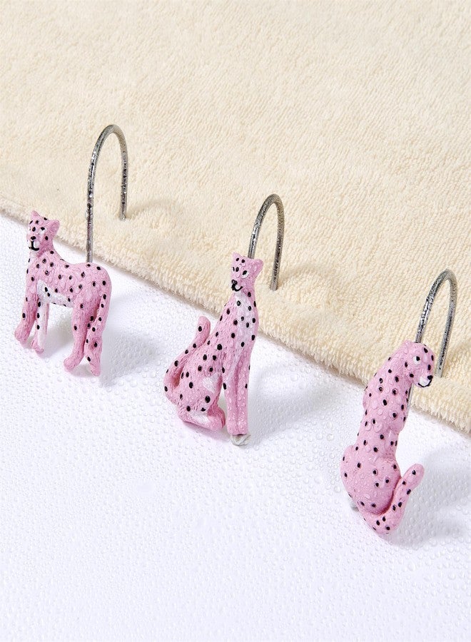Aldopein Leopard Decorative Shower Curtain Hooks Rings for Summer Tropical Plants Jungle Shower Curtain Bathroom Decorations Accessories, Metal Rustproof Cute Animals Groovy Shower Curtain Hooks - Image 4