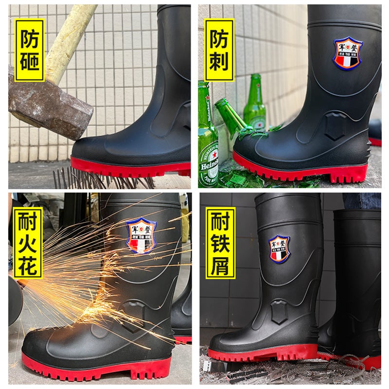 Steel Head Coloring Red Bottom High Thickened Rain Boots Steel Bottom Non-Slip Labor Protection Boots Outdoor Anti-Puncture Mining Boots With Steel Plate - Image 4