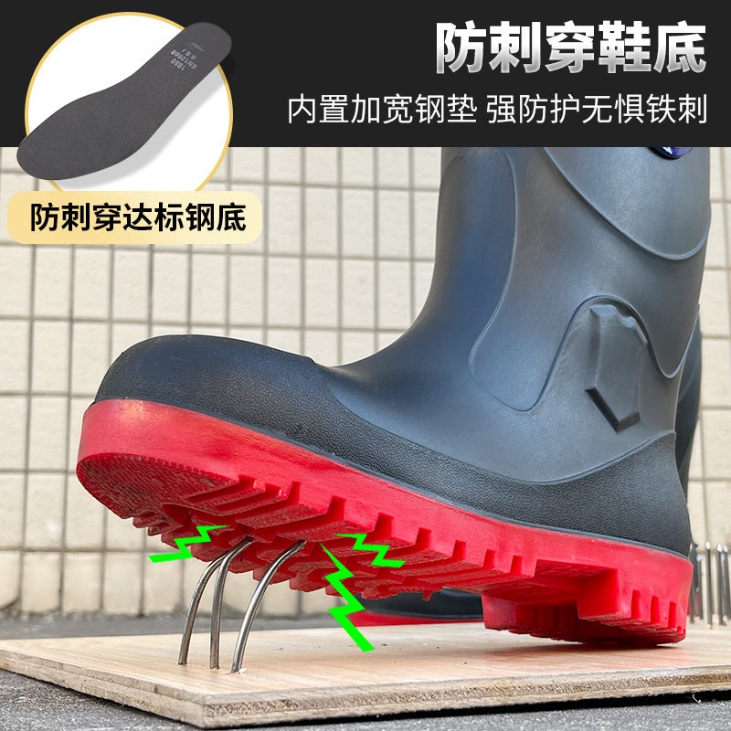 Steel Head Coloring Red Bottom High Thickened Rain Boots Steel Bottom Non-Slip Labor Protection Boots Outdoor Anti-Puncture Mining Boots With Steel Plate - Image 5
