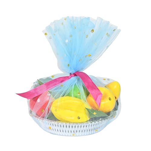 AMAROBA Dotted Net Fabric for Decor, Gift Packing, Party, Bouquet,Car, Christmas,Decoration,Width 1 mtr, 5 mtr Length net Cloth for Decoration (Pack of 5 MTR, DOT Light Blue), Dot - Image 2