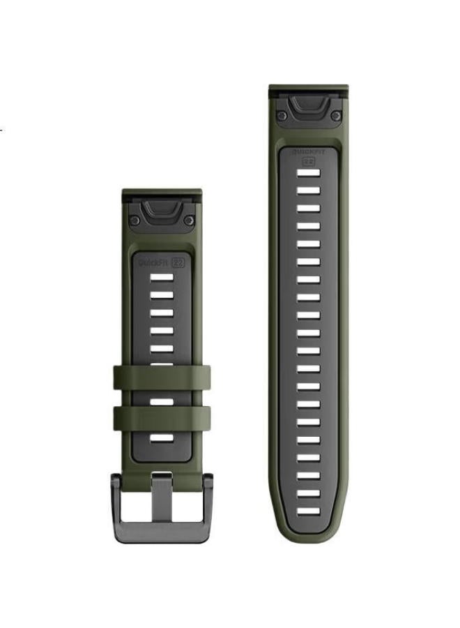 GARMIN حزام ساعة جارمن موس الأخضر/الرمادي الداكن المصنوع من السيليكون مع نظام إطلاق سريع (22 مم)، متوافق مع S70/F7Pro/Epix Pro(47) - Image 1
