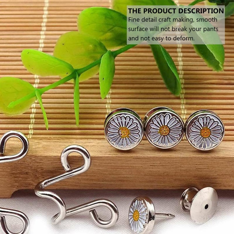 5 Sets Adjustable Daisy Nail-Free Jeans Buckles Pants Waist Fasteners Non-Slip Button Extenders for Women Large Size Denim Waistbands - Image 5