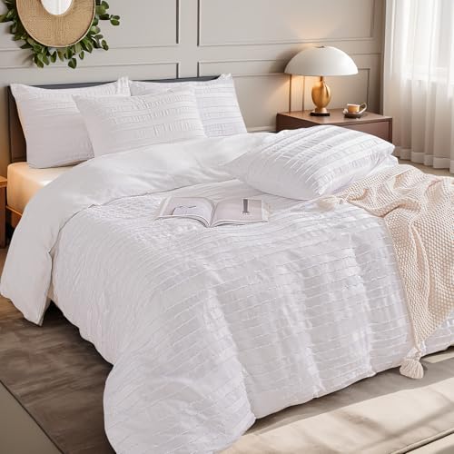 NEXHOME PRO Duvet Cover Queen Size, White 3 Pieces Boho Tufted Duvet Cover Set, Soft and Lightweight Microfiber Comforter Cover Set for All Season (White Queen, 90 x 90)-No Comforter - Image 2