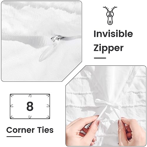 NEXHOME PRO Duvet Cover Queen Size, White 3 Pieces Boho Tufted Duvet Cover Set, Soft and Lightweight Microfiber Comforter Cover Set for All Season (White Queen, 90 x 90)-No Comforter - Image 4