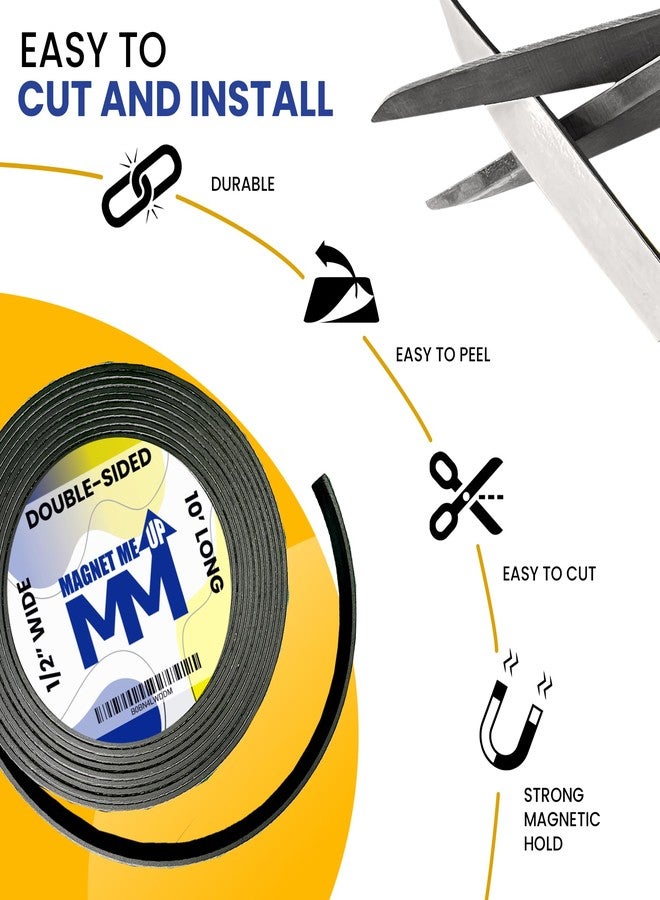 Magnet Me Up Magnet Strip Tape Self Adhesive Double Sided Vinyl Magnetic Tape Strips with Adhesive Backing, Heavy Duty Crafts, DIY Project, Easy to Cut Flexible Magnetic Roll, 10ft x 0.5 inch x 1/16" - Image 3