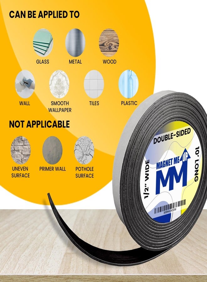 Magnet Me Up Magnet Strip Tape Self Adhesive Double Sided Vinyl Magnetic Tape Strips with Adhesive Backing, Heavy Duty Crafts, DIY Project, Easy to Cut Flexible Magnetic Roll, 10ft x 0.5 inch x 1/16" - Image 5