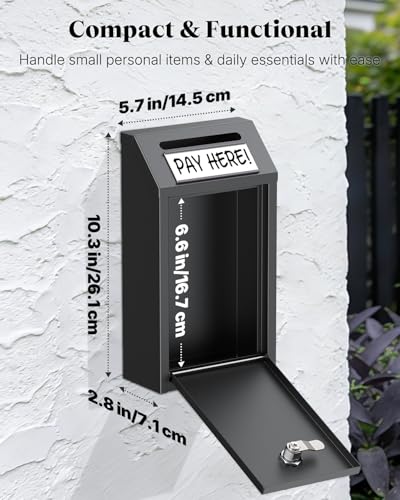 Uniclife Money Box for Cash Wall Mount Mailboxes for Outside Locking Mail Box Magnetic Label Holder Key Drop Box Cash Box with Lock Metal Donation Box Suggestion Box for Home Office Shop - Image 3