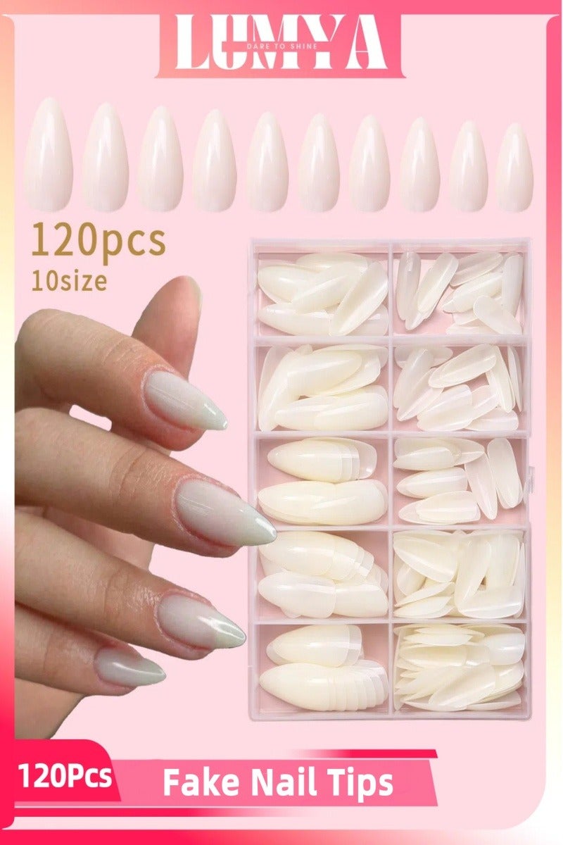 LUMYA 120 Pcs Fake Nail Tips, Almond Shape Press On Nails, Stick On ABS Full Cover Nails for Women, For Daily Party Wedding Use (Milky White) - Image 1
