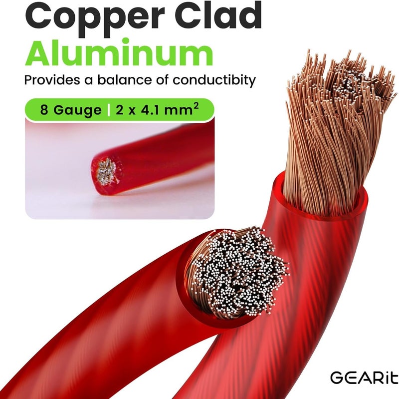 GearIT 8 Gauge Wire (10ft - Red Translucent) Copper Clad Aluminum CCA - Primary Automotive Wire Power/Ground, Battery Cable, Car Audio Speaker, RV Trailer, Amp, Electrical 8ga AWG 10 Feet - Image 2