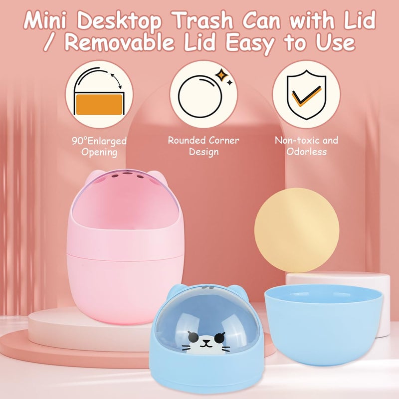 IBEQUEM Mini Trash Can, Cute Small Trash Can with Lid, Desktop Paper Bin with 5 Rolls of Bin Liners, Portable Tabletop Dustbin, Cartoon Animal Rubbish Storage for Office Bedroom Desk Car Kitchen(Pink) - Image 4