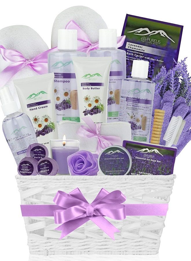 Purelis Premium Deluxe Bath & Body Gift Basket. Ultimate Large Spa Basket! #1 Spa Gift Baskets for Women (Lavender Chamomile) - Image 1