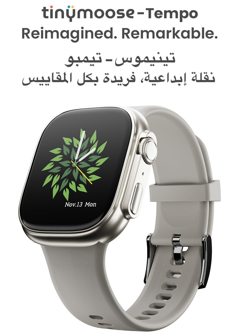 تاينيموس - ساعة ذكية تيمبو مع ميزات صحية متقدمة / مراقبة معدل ضربات القلب / أكثر من 100 وضع رياضي / SPO2 / GPS / المكالمات عبر البلوتوث / شاشة AMOLED عالية الدقة / عمر بطارية 15 يومًا - فضي القمر - Image 1
