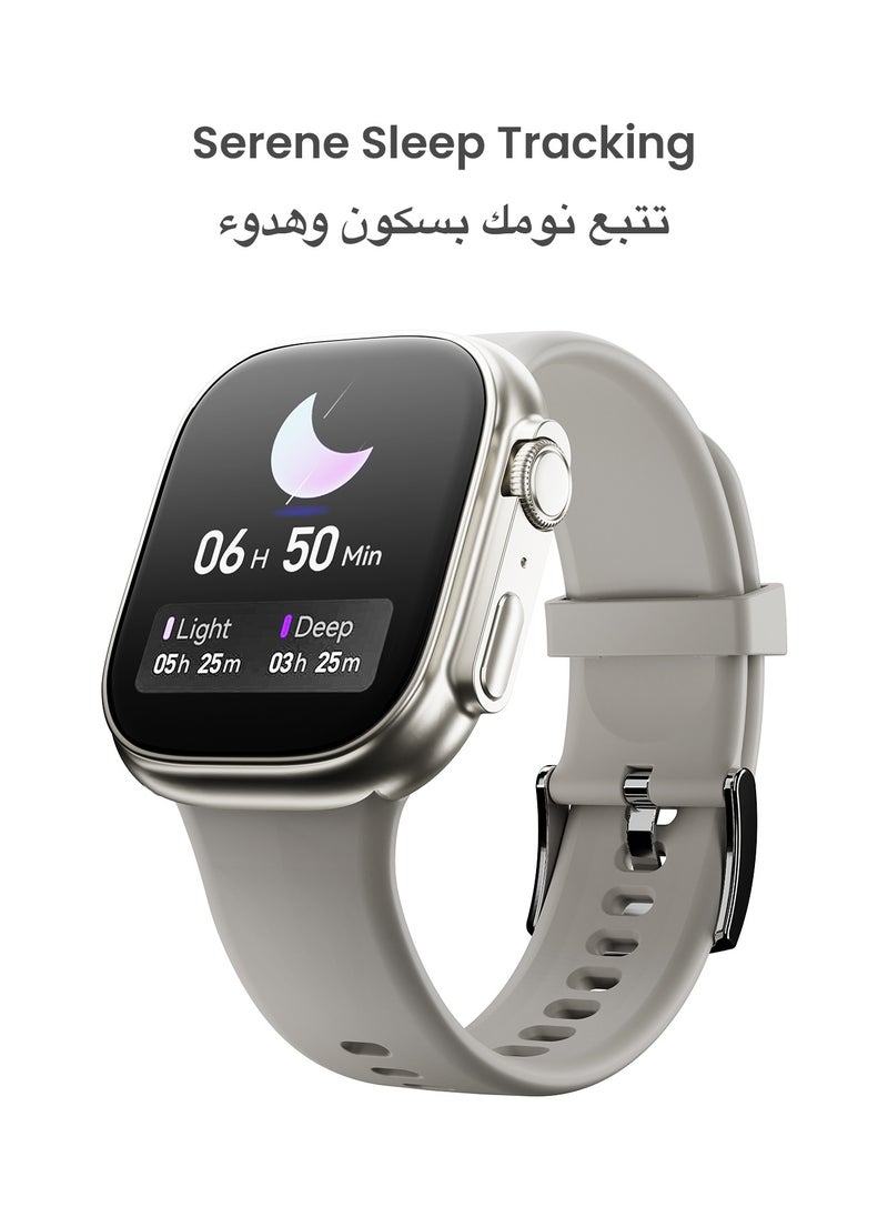 تاينيموس - ساعة ذكية تيمبو مع ميزات صحية متقدمة / مراقبة معدل ضربات القلب / أكثر من 100 وضع رياضي / SPO2 / GPS / المكالمات عبر البلوتوث / شاشة AMOLED عالية الدقة / عمر بطارية 15 يومًا - فضي القمر - Image 1