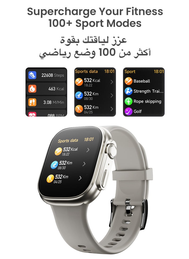تاينيموس - ساعة ذكية تيمبو مع ميزات صحية متقدمة / مراقبة معدل ضربات القلب / أكثر من 100 وضع رياضي / SPO2 / GPS / المكالمات عبر البلوتوث / شاشة AMOLED عالية الدقة / عمر بطارية 15 يومًا - فضي القمر - Image 1