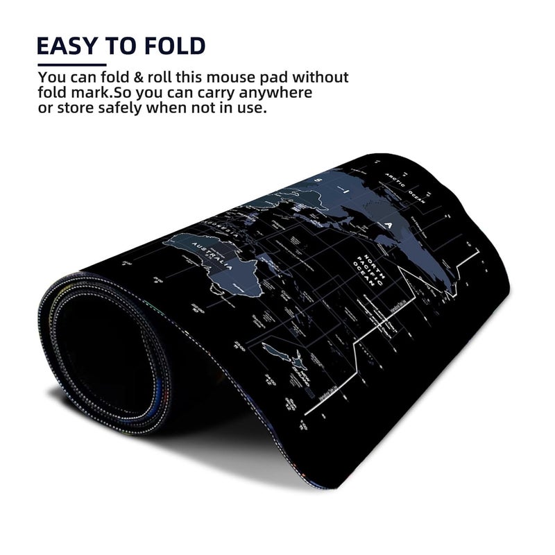 Striff خريطة العالم بحجم موسع (800 مم × 300 مم × 2 مم) وسادة ماوس للألعاب | حصيرة مكتب | حواف مخيطة | قاعدة مطاطية غير قابلة للانزلاق | كمبيوتر محمول | وسادة لوحة مفاتيح وماوس للمكتب والمنزل (خريطة العالم) - Image 4