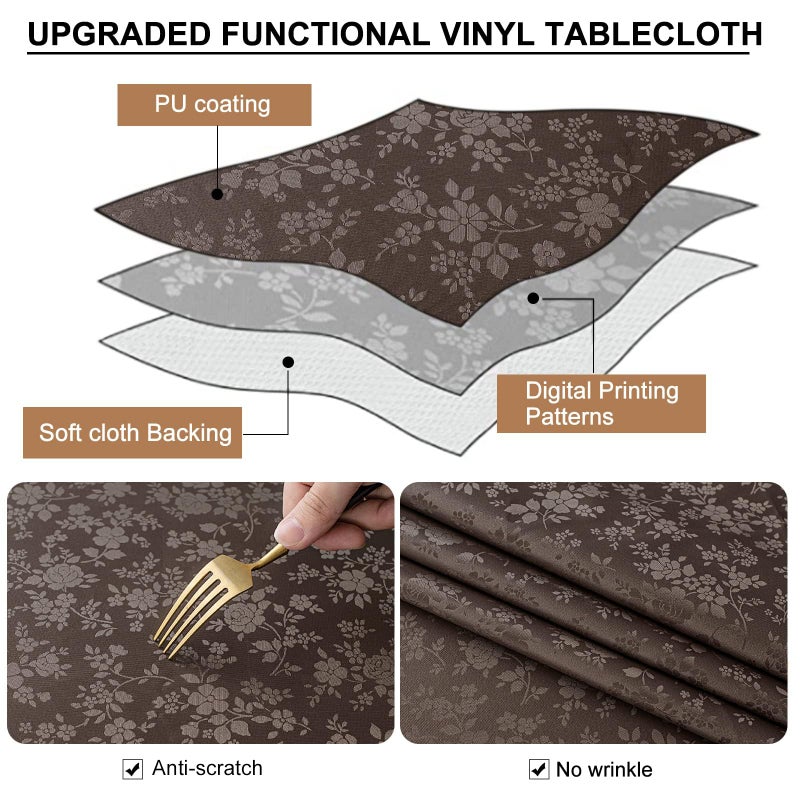 Smiry Rectangle Table Cloth, Waterproof Heavy Duty Vinyl Tablecloths, Wipeable Washable Table Cover for Kitchen and Dining Room (Coffee, 60" X 84") - Image 3