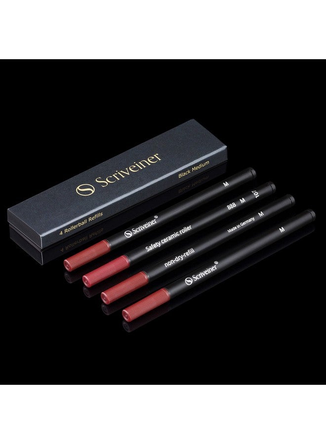 Scriveiner Rollerball Refill Black Medium - 4 Rollerball Refills Designed For Scriveiner Pens - Safety Ceramic Non Dry Roller Pen Refill M - Schmidt 888 Size - Made In Germany - Image 1
