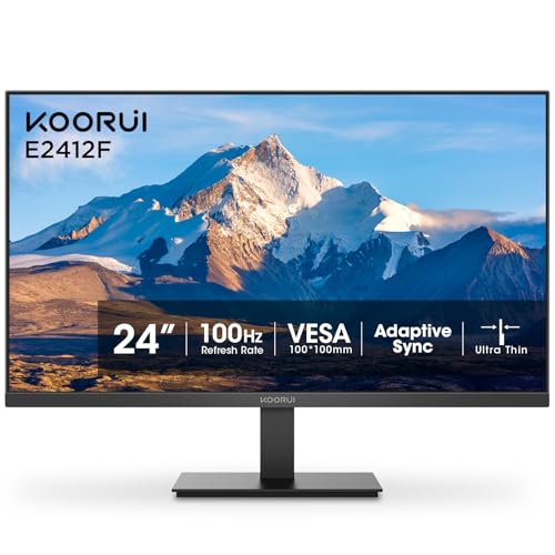 KOORUI 24-inch Computer Monitor Full HD 1920 x 1080p 100Hz VA Display 3000:1 Contrast Ratio with HDMI VGA, Three-Sided Slim Bezels, 100 x 100 mm VESA Mountable, Ergonomic Tilt, Black - Image 1